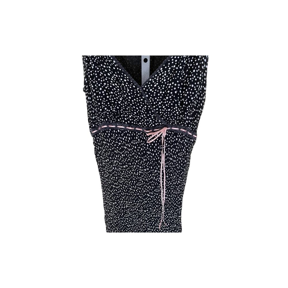 Y2K 90s Slip Dress Womens M Polka Dot Black Midi Flowy Baby Doll Dainty Ribbon - Picture 3 of 12